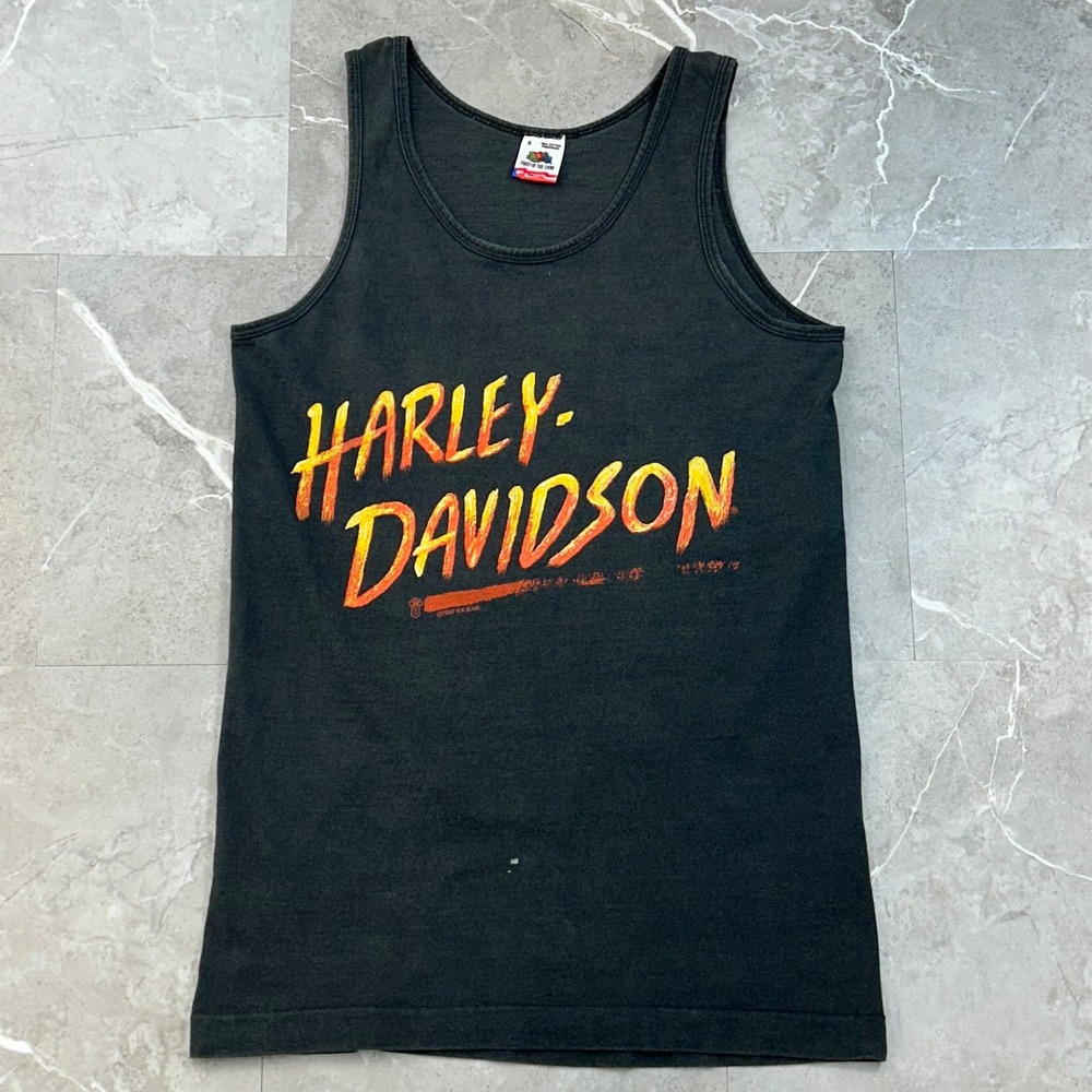 80s Vintage Harley Davidson Graphic Tee Mens Small Flames Tank Top California